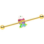 14G Gold Tone Hatched Chick Easter Egg Industrial Barbell 38mm