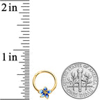 16G 3/8 Gold Tone White Blue Flower Hinged Segment Ring