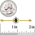 14G Green Gem Gold Tone Oval Sunburst Industrial Barbell 38mm