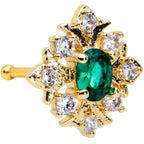 20G 5/16 Clear Green Gem Gold Tone Art Deco Nose Bone