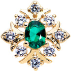 20G 5/16 Clear Green Gem Gold Tone Art Deco Nose Bone