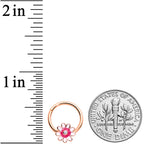 16G 3/8 Clear Gem Rose Gold Tone Pink Flower Hinged Segment Ring