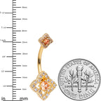 Yellow Clear CZ Gem Gold Tone Rhombus Royale Double Mount Belly Ring