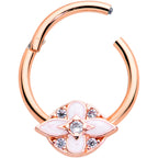 16G 3/8 Clear CZ Gem Rose Gold Hue Pink Cross Hinged Segment Ring