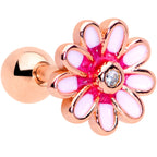 16G 1/4 Clear Gem Rose Gold Tone Pink Flower Cartilage Earring