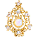 20G 1/4 White Synthetic Opal Gold Tone Scrolling Oval Nose Bone