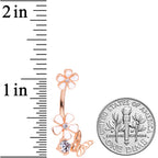 Clear CZ Gem Rose Gold Tone Butterfly Lovely Flowers Belly Ring