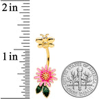 Gold Tone Pink Flower Sweet Bee Belly Ring