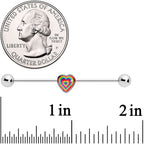 14G Rainbow Tie Dye Heart Valentines Day Industrial Barbell 38mm