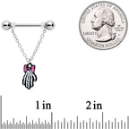 14G 9/16 Skeleton Hand Halloween Chain Dangle Nipple Ring Set