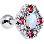 16G 1/4 White Synthetic Opal Glam Oval Cartilage Tragus Earring