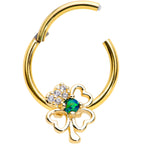 16G 3/8 Green Synth Opal Gold Hue Shamrock Hinged Segment Ring