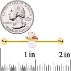 14G White Faux Opal Gold Tone Insect Industrial Barbell 38mm
