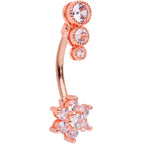 Clear CZ Gem Rose Gold Tone Triple Drop Flower Belly Ring