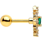 16G 1/4 Clear Green Gem Gold Tone Art Deco Style Cartilage Tragus
