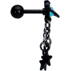 16G 1/4 Blue Gem Black Saturn Planet Star Dangle Cartilage Tragus