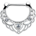 16G 5/16 Clear Gem Textured Baroque Heart Cartilage Clicker