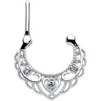 16G 5/16 Clear Gem Textured Baroque Heart Cartilage Clicker