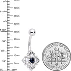 Clear Blue Gem Textured Rhombus Cross Belly Ring