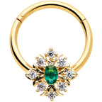16G 3/8 Clear Green Gem Gold Tone Art Deco Hinged Segment Ring