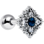 16G 1/4 Clear Blue Gem Textured Rhombus Cross Cartilage Tragus