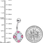 White Synthetic Opal Glam Oval Belly Ring