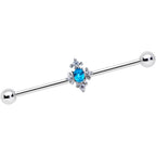 14G Blue Gem Renaissance Cross Industrial Barbell 38mm