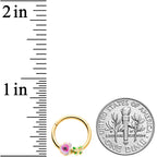 16G 3/8 Purple CZ Gem Gold Tone Pink Flower Hinged Segment Ring
