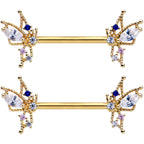 14G 9/16 Clear CZ Gem Gold Tone Christmas Angel Nipple Ring Set