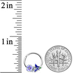 16G 3/8 Clear CZ Gem Flower Blue Butterfly Hinged Segment Ring
