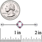 14G White Synthetic Opal Glam Oval Industrial Barbell 38mm
