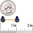 14G 9/16 Clear Blue Gem Gold Tone Heirloom Drop Nipple Ring Set