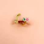 Gold Tone Pink Flower Bee Spiral Twister Belly Ring