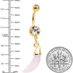 Clear Pink Gem Gold Tone Crescent Stone Hippie Dangle Belly Ring