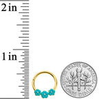 16G 3/8 Gold Tone Little Green Flower Hinged Segment Ring
