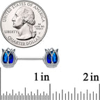 14G 9/16 Blue Gem Tulip Flower Barbell Nipple Ring Set