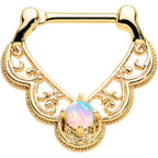 16G 5/16 White Synth Opal Gold Tone Lacy Love Cartilage Clicker