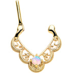 16G 5/16 White Synth Opal Gold Tone Lacy Love Cartilage Clicker