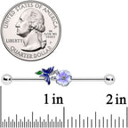 14G Clear CZ Gem Flower Blue Butterfly Industrial Barbell 38mm