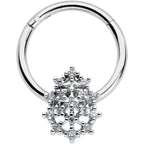 16G 3/8 Clear CZ Gem Nubbly Textured Drop Hinged Segment Ring