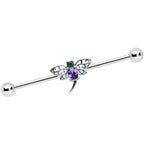 14G Purple Green Gem Dragonfly Industrial Barbell 38mm