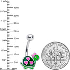 Pink Green Hearts Bow Pretty Turtle Belly Ring
