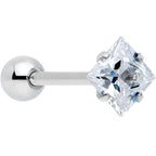 Clear CZ Gem Rhombus Top Barbell Tongue Ring