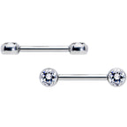 14G 1/2 Clear CZ Gem G23 Titanium Threadless Nipple Ring Set
