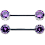 14G 9/16 Purple CZ Gem G23 Titanium Threadless Nipple Ring Set