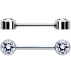14G 9/16 Clear CZ Gem G23 Titanium Threadless Nipple Ring Set
