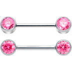 14G 9/16 Pink CZ Gem G23 Titanium Threadless Nipple Ring Set