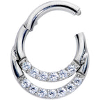 16G 1/4 Clear CZ Gem G23 Titanium Double Row Cartilage Clicker