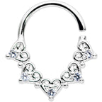 18G 5/16 Clear CZ Gem Heart Filigree Cartilage Closure Ring