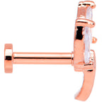 16G 1/4 Clear CZ Gem Rose Gold Tone Leaves Internal Thread Labret
